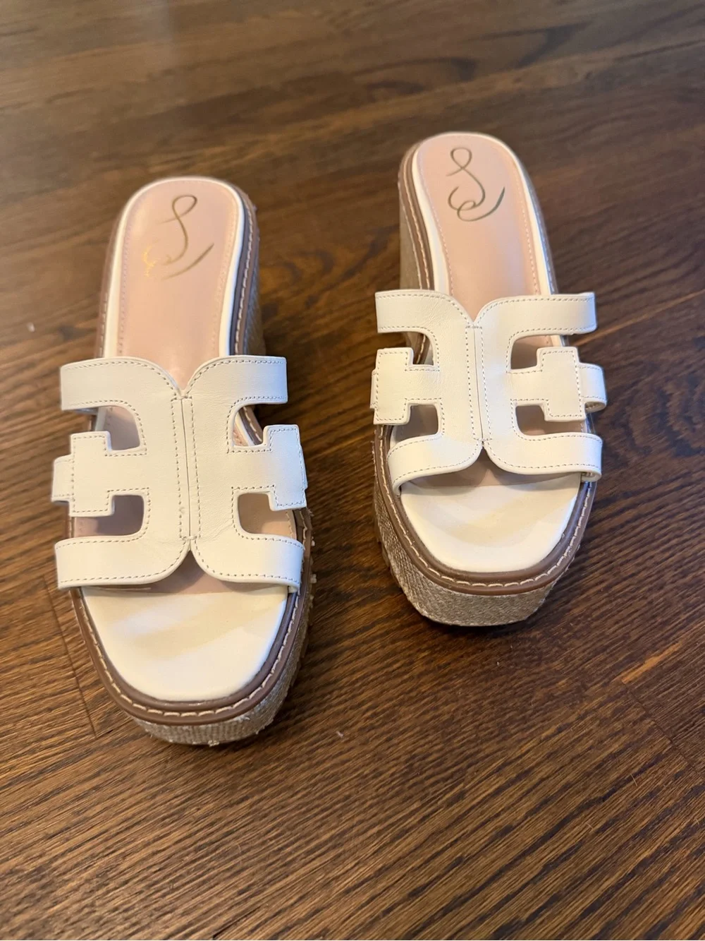 Sam Edelman White Leather Espadrille Wedge Slides